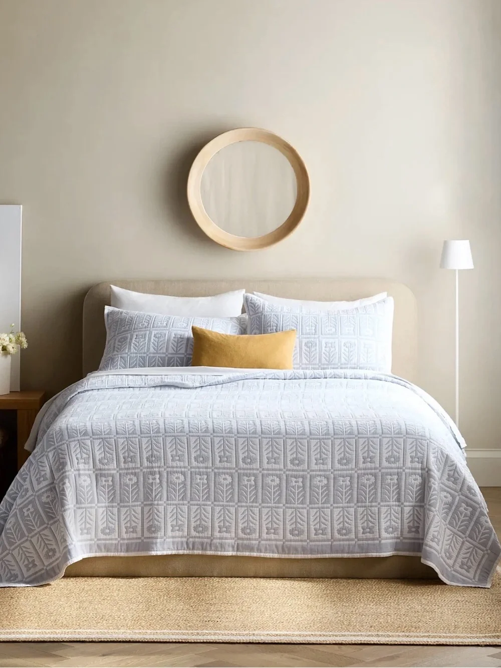 Blue Fog Organic Cotton Jacquard Floral King Sham Set - Retail $70